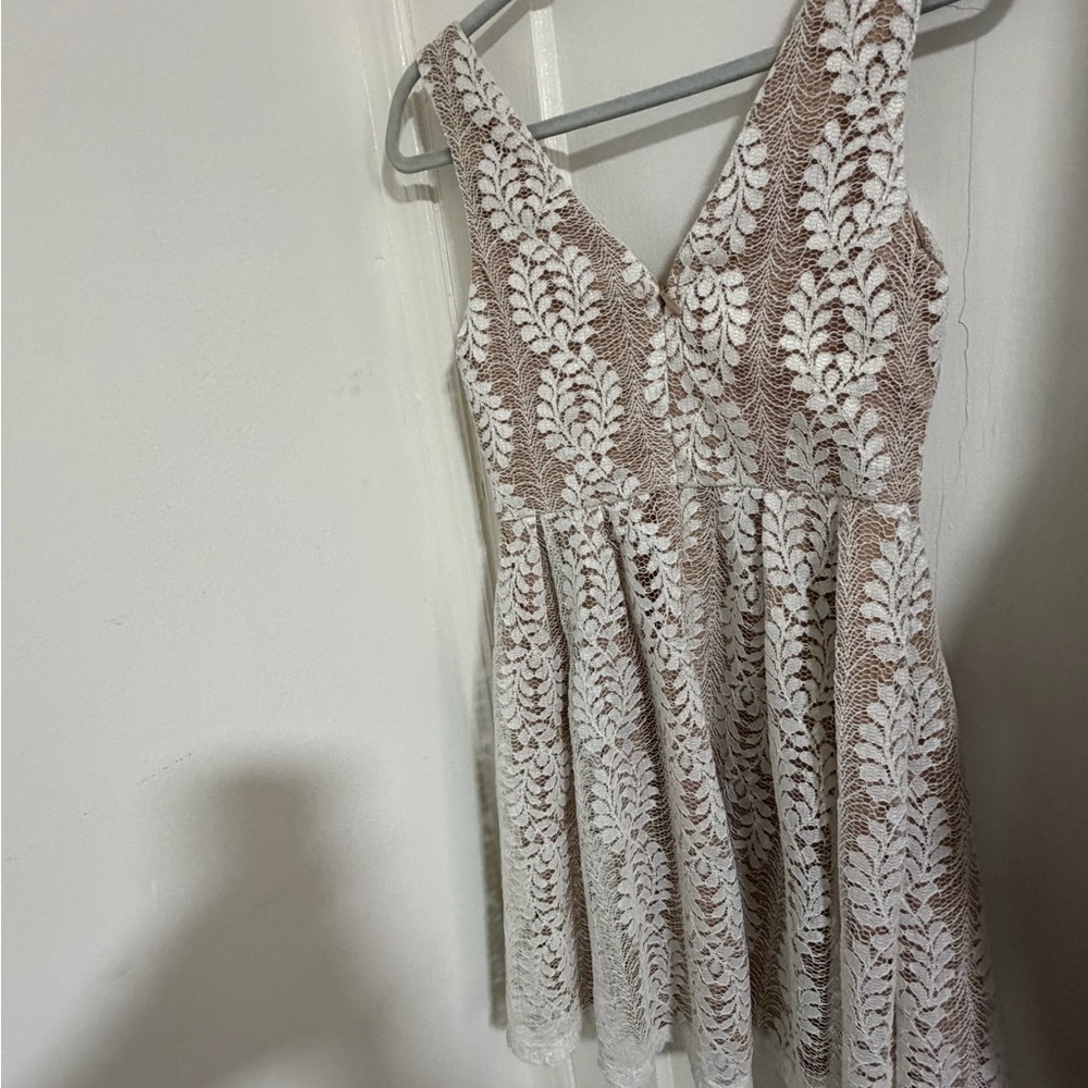Lulu's White and Brown Lace Mini Dress